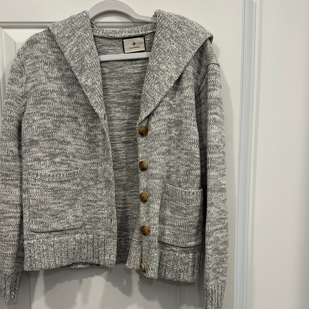 Tuckernuck Gray Marled Hooded Button Cardigan Sweater